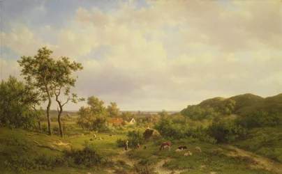 Niederländische Landschaft mit Kühen und Figuren, 19. Jahrhundert